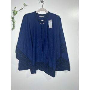 Lorena Original Designs Dark Blue Black Sweater Knit Poncho NWT!